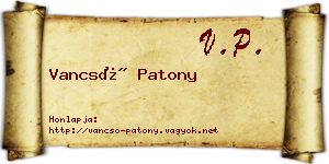 Vancsó Patony névjegykártya